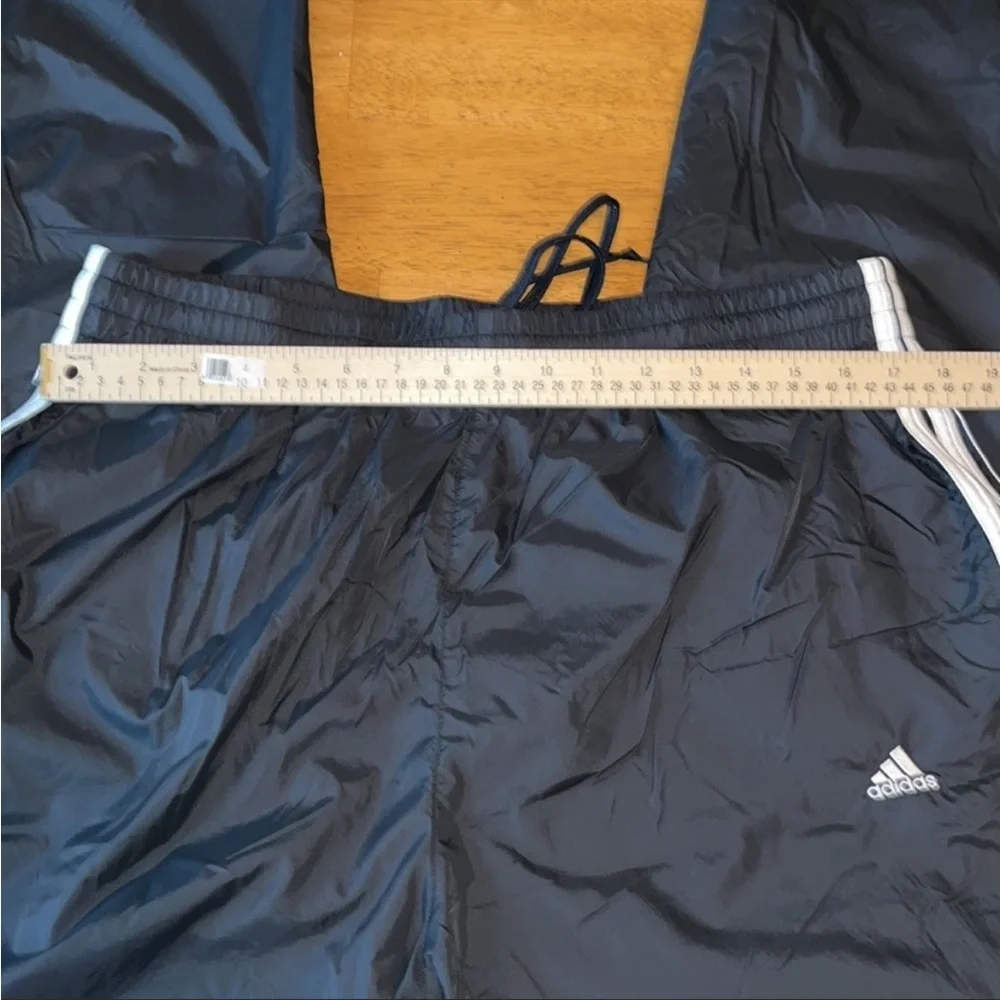 Adidas Mens XL Windbreaker 3 Stripe Black Track Pants with Pockets